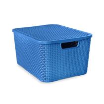 Caixa Rattan Organizadora Para Cozinha Com Tampa 7Lts Azul