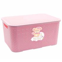 Caixa Rattan Rosa Menina Grande 18 Litros Decorativa Com Tampa E Alças Caixa Rattan Rosa Menina Grande 18 Litros Decorativa Com Tampa E Alças