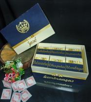 Caixa Recordação do Bebê com Nome - AZUL MARINHO CREME COROA