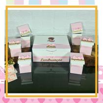 Caixa Recordação do Bebê com Nome - BAILARINA ROSA LISTRADO