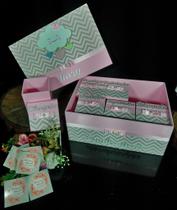 Caixa Recordação do Bebê com Nome - CHUVA DE AMOR ROSA BB CHEVRON CINZA