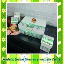 Caixa Recordação do Bebê com Nome - SAFARI CHEVRON CINZA E VERDE