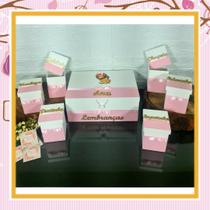 Caixa Recordação do Bebê com Nome - SAFARI MENINA ROSA BB BOLINHAS