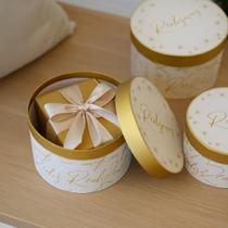 Caixa Redonda Natalina Dourada com Frases Embalagem de Presente