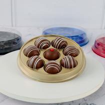 Caixa Redonda Para Doces Brigadeiros Bombons e Trufas 8 Cavidades Dourada
