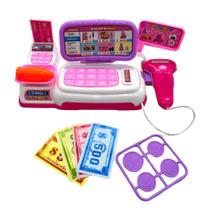Caixa Registradora de Brinquedo Rosa com Acessórios, Luz e Som