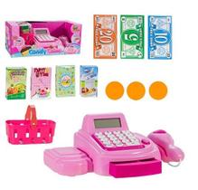 Caixa Registradora Infantil com Calculadora, luz, som e Acessórios Rosa - Art Brink ZB196