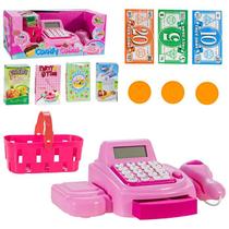 Caixa Registradora Infantil com Calculadora, luz, som e Acessórios Rosa - Art Brink