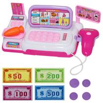 Caixa Registradora Infantil Moeda Cartão Dinheiro - Rosa - Art Brink