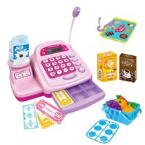 Caixa Registradora Infantil Rosa Som e Luz Leitor Microfone e Dinheirinho Presente Menina 03 Anos