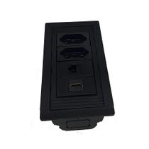 Caixa Regua Tomada De Embutir 2 Tomadas 1 Hdmi 1 RJ45 - Preta