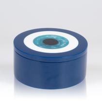 Caixa Resina Polida Redonda Média Olho Grego Azul