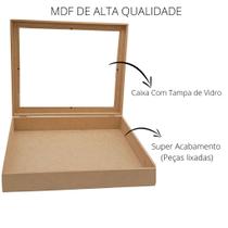 Caixa Retangular Com Dobradiça Tampa Vidro 40x33x7 - MDF Madeira