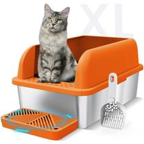 Caixa sanitária de aço inoxidável Suzzipaws XL para gatos grandes laranja Caixa sanitária de aço inoxidável Suzzipaws XL para gatos grandes laranja
