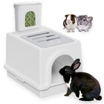 Caixa sanitária HOP Rabbit Less Mess com alimentador de feno e capa Caixa sanitária HOP Rabbit Less Mess com alimentador de feno e capa