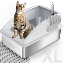 Caixa Sanitária para Gatos AIPERRO XL em Aço Inoxidável - com Tampa e Acessórios