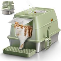 Caixa sanitária para gatos Eosarcu em aço inoxidável XL com tampa verde