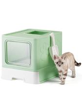 Caixa sanitária para gatos Qualasision fechada grande com tampa verde Caixa sanitária para gatos Qualasision fechada grande com tampa verde