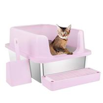 Caixa sanitária para gatos RIZZARI em aço inoxidável semi-fechada rosa