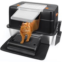 Caixa sanitária para gatos Vivifying em aço inoxidável XL com tampa preta