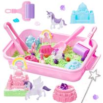 Caixa sensorial Carolart Unicorn com moldes de castelo e kit de arte em areia