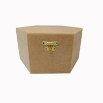 Caixa Sextavada Mdf Cru Com Fecho Dourado Presente Decoração Caixa Sextavada Mdf Cru Com Fecho Dourado Presente Decoração