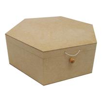 Caixa Sextavada Tampa Dobradiça e Fecho Com Elastico 36x31x12 Mdf 6mm Madeira Caixa Sextavada Tampa Dobradiça e Fecho Com Elastico 36x31x12 Mdf 6mm Madeira