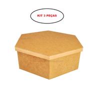 Caixa Sextavada Tampa Sapato 31x10 Kit 3 Un. Mdf Madeira Caixa Sextavada Tampa Sapato 31x10 Kit 3 Un. Mdf Madeira