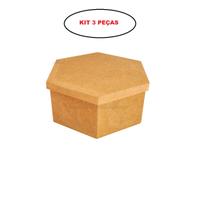 Caixa Sextavada Tampa Sapato Kit 3 Un. 20X11 Mdf Madeira Caixa Sextavada Tampa Sapato Kit 3 Un. 20X11 Mdf Madeira