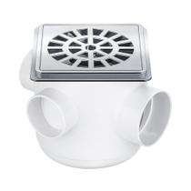 Caixa Sifonada Branca com Grelha Quadrada Cromada 100mm x 100mm x 50mm Herc