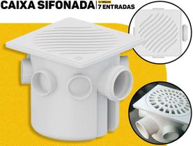 Caixa Sifonada Montada 150x150x50mm 7 Entrada Tigre C/ Porta Grelha Quadrada P/ Construção Manutenção Drenagem
