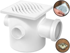 Caixa Sifonada Quadrada Com Ralo Simples Para Tubulação Três Entradas 100x100x50mm Caixa Sifonada Quadrada Com Ralo Simples Para Tubulação Três Entradas 100x100x50mm
