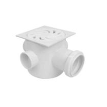 Caixa Sifonada Vórtice Quadrada 3 Entradas com Grelha Redonda Branca DN100X100X50 - Amanco