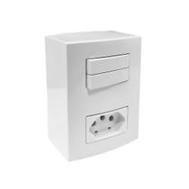Caixa Sobrepor Interruptor Duplo+Tomada 10A Margirius Branco