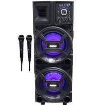 Caixa Som Amplificada Bluetooth 1100W Rms Woofer Mp3 Usb Led Tws ACA 1101 Duplo 8 Black 2 Microfone