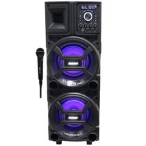 Caixa Som Amplificada Bluetooth 1100W Rms Woofer Usb Mp3 Led Tws ACA 1101 Duplo 8 Black Microfone