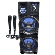 Caixa Som Amplificada Bluetooth 1400W Rms Woofer Bivolt Led Usb ACA 1402 Titan Black 2 Microfones