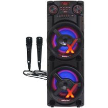 Caixa Som Amplificada Bluetooth 1900W Rms Woofer Usb Led Tws Bivolt + 2 Microfones ACA 1900 New X