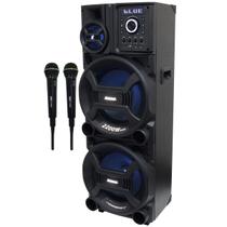 Caixa Som Amplificada Bluetooth 2200W Rms Woofer Mp3 Tws Usb Led ACA 2201 Pesadão Black 2 Microfones