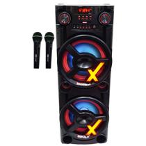 Caixa Som Amplificada Bluetooth 2900W Rms Woofer 15 Usb Led 2 Microfones sem Fio Amvox Aca 2900