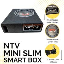 Caixa Som Amplificada Smart Box Mini Slim Subwoofer 8 Polegadas 200w Carro Com Chicote