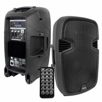 Caixa Som Ativa com rodinhas 15 Polegadas 350W RMS Mixer 4 canais MXT Radio FM