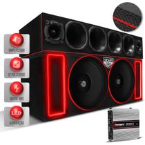 Caixa Som Automotivo Trio + Corneteira Shutt Woofer 12 Pol Xploode 1800w + Driver + Tweeter + Módulo