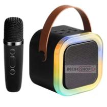 Caixa Som Bluetooth com 1 Microfone + LED Deixe a Festa por Conta do Karaokê Cor Preto