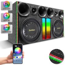 Caixa Som Trio Automotivo Bomber 1400w Subwoofer Slim 12 Pol 4 Driver 2 Tweeter Duto Régua LED RGB