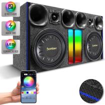 Caixa Som Trio Automotivo Bomber 1400w Subwoofer Slim 12 Pol 4 Driver 2 Tweeter Duto Régua LED RGB