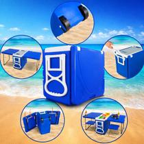 Caixa Super Térmica Multifuncional 3 Em 1 Com 2 Mesas Retráteis E 1 Cooler Plástico Com Rodas + 3 Alças 32 Lts