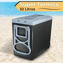 Caixa Super Térmica Preta/Cinza 32 Litros Cooler Caixa Térmica Hermético C/ Rodinha - Arqplast