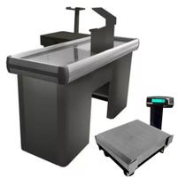 Caixa Supermercado Empacotador Preto 1,50m Check Out E Balança 30kg Urano Bivolt