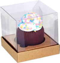 Caixa Tampa Transparente 1 Cupcake Cor Kraft 10 Unidades